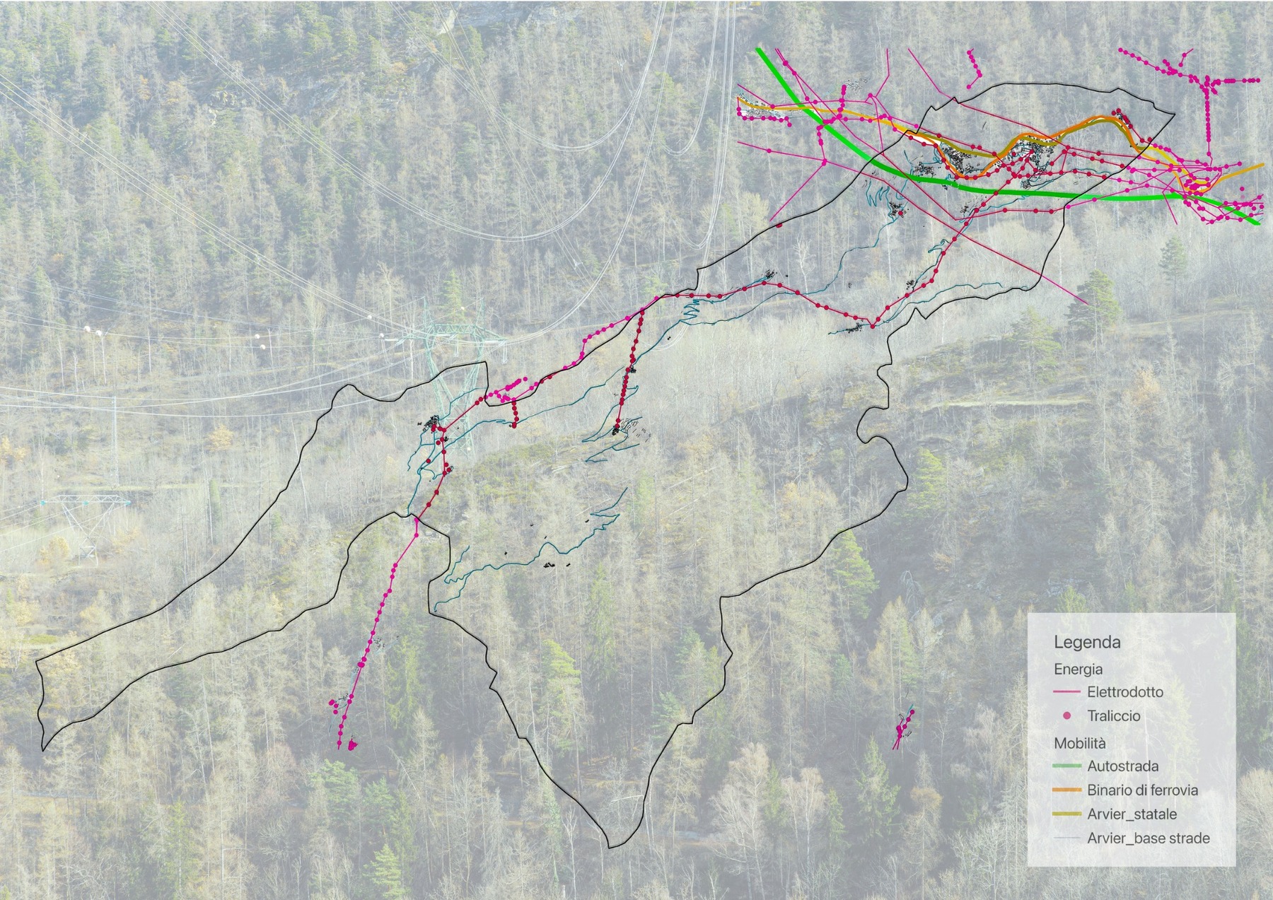 Map of infrastructure networks in Arvier