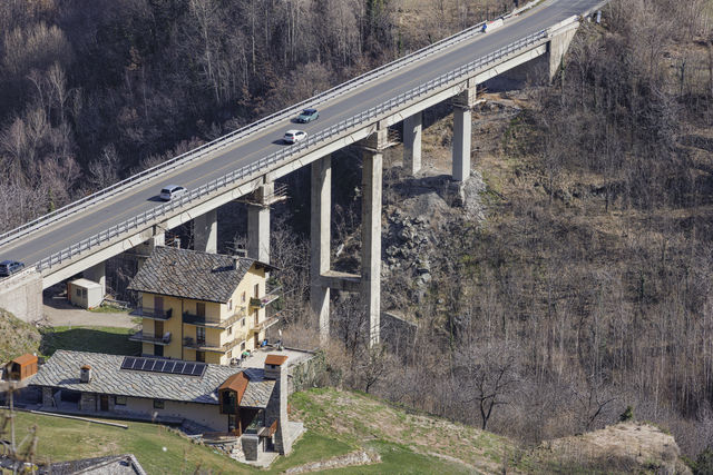Viaduct above a house in Arvier